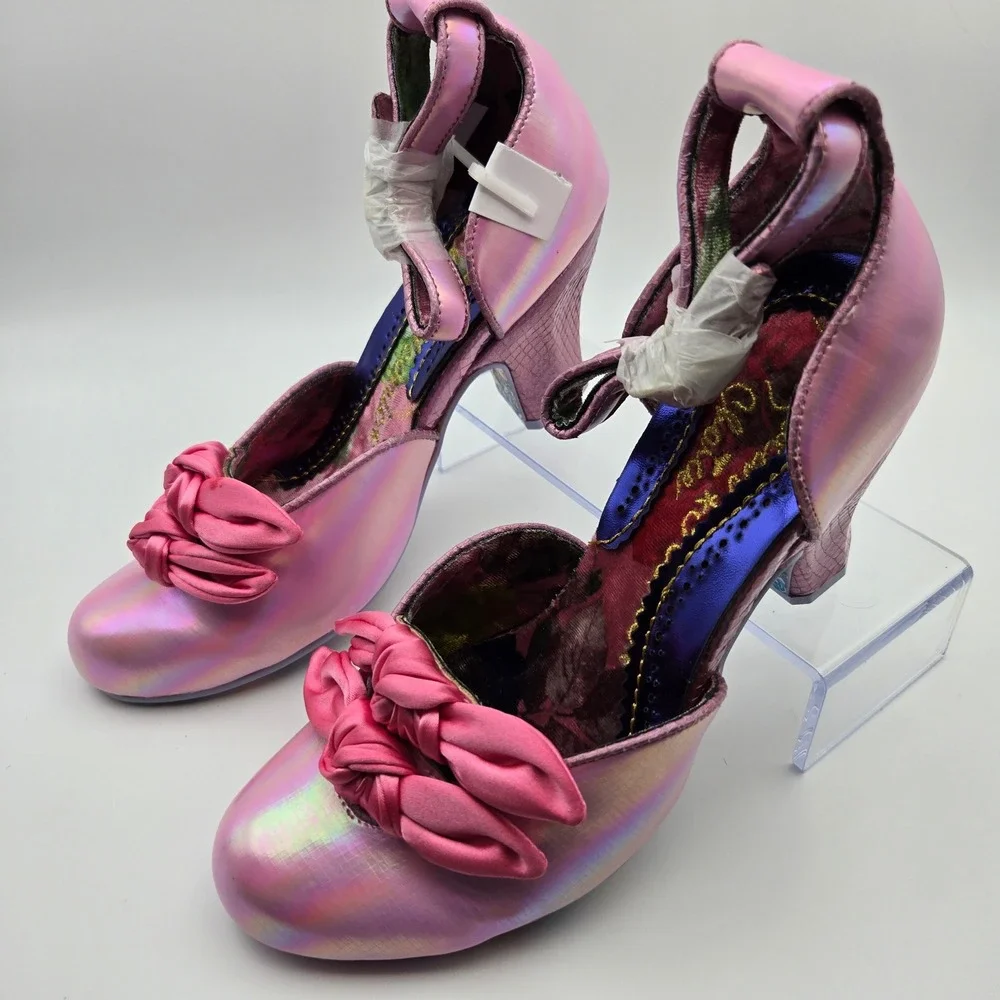 Irregular Choice NEW Summer Breeze Pink Holographic Iridescent W/Bows Sz 39 US 8